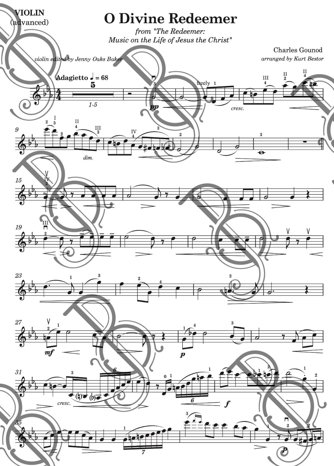 O Divine Redeemer Violin Sheet Music (Advanced) — Jenny Oaks Baker